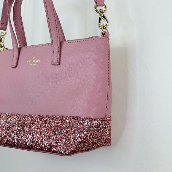 Kate Spade Greta Court Ina Glitter Dusty Peony/Pink Satchel Crossbody Bag - Picture 8 of 12